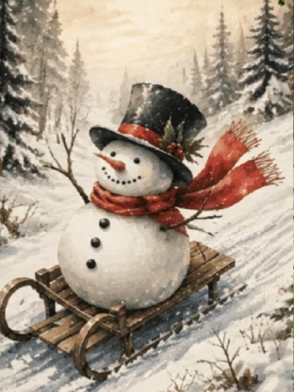 Festive Red-Scarf Snowman Holiday Wall Art 8x10 Print